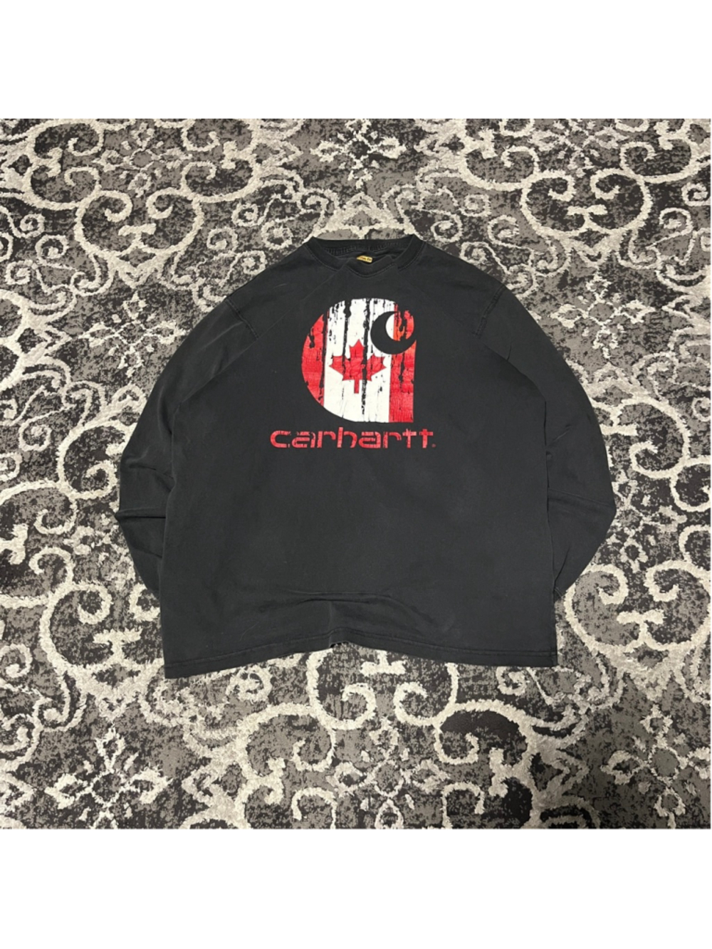 Men's Carhartt Long Sleeve Tee L Black Red Canada Flag Logo